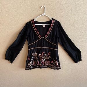 Sundance Embroidered V-Neck Blouse ~ Size 12 ~ Worn Twice / Like New ~ Lined